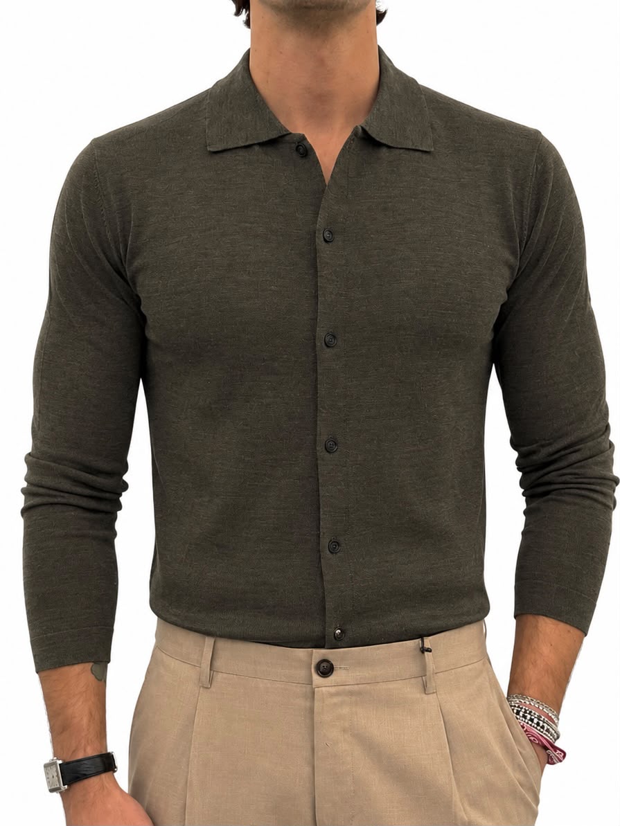 Polo camicia misto Lana e Cashmere