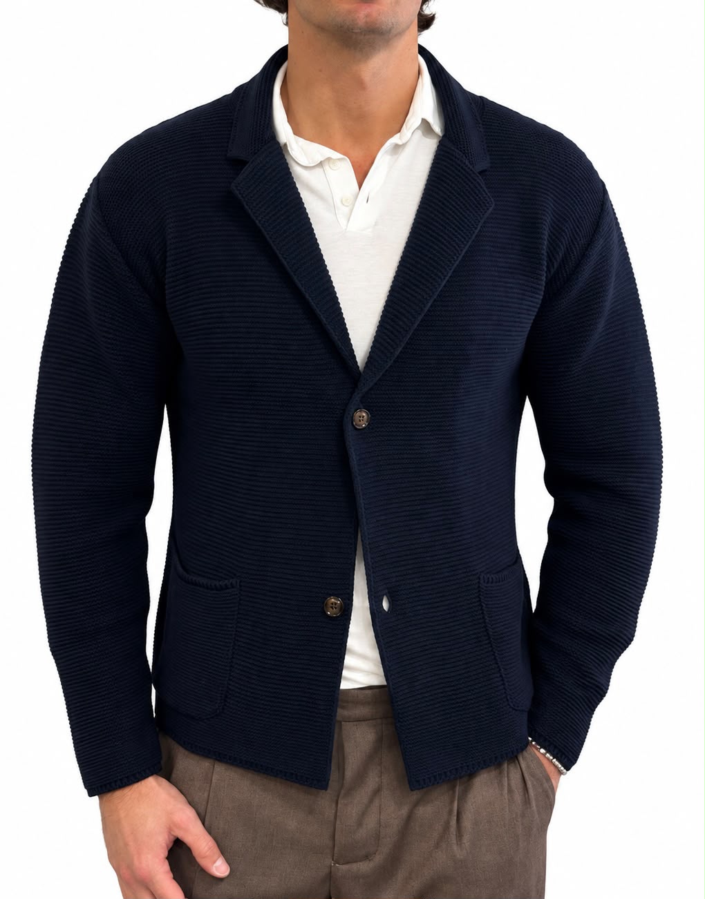 Giacca Monopetto in Maglia Misto Lana