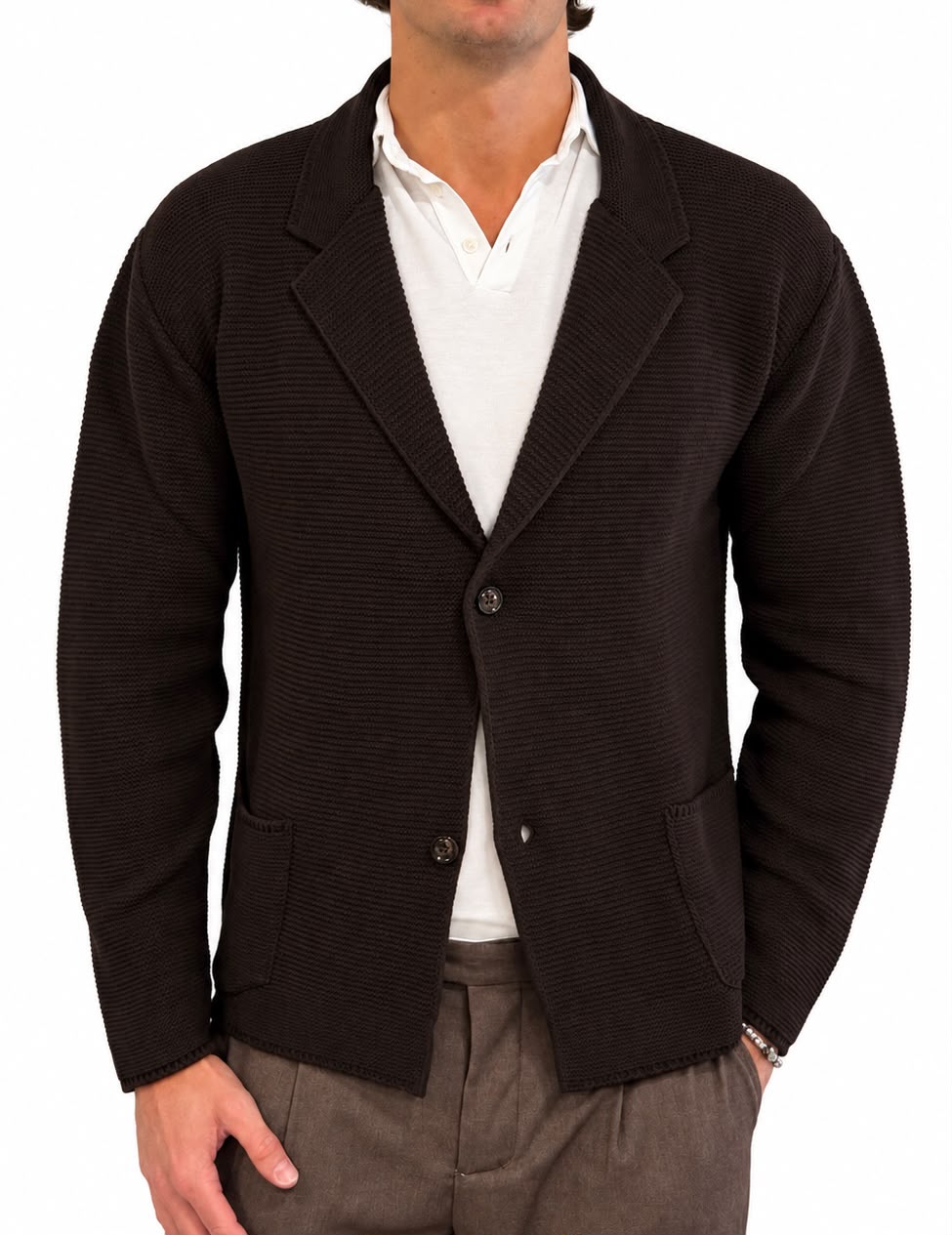 Giacca Monopetto in Maglia Misto Lana