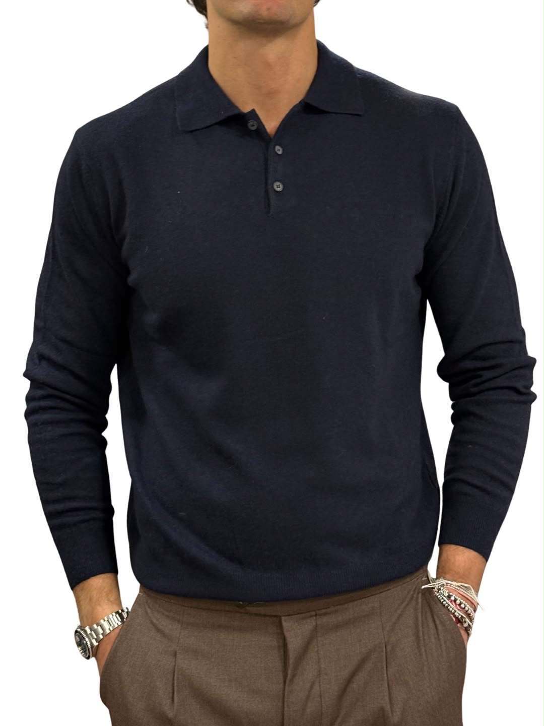 Polo tre bottoni in Lana e Cashmere