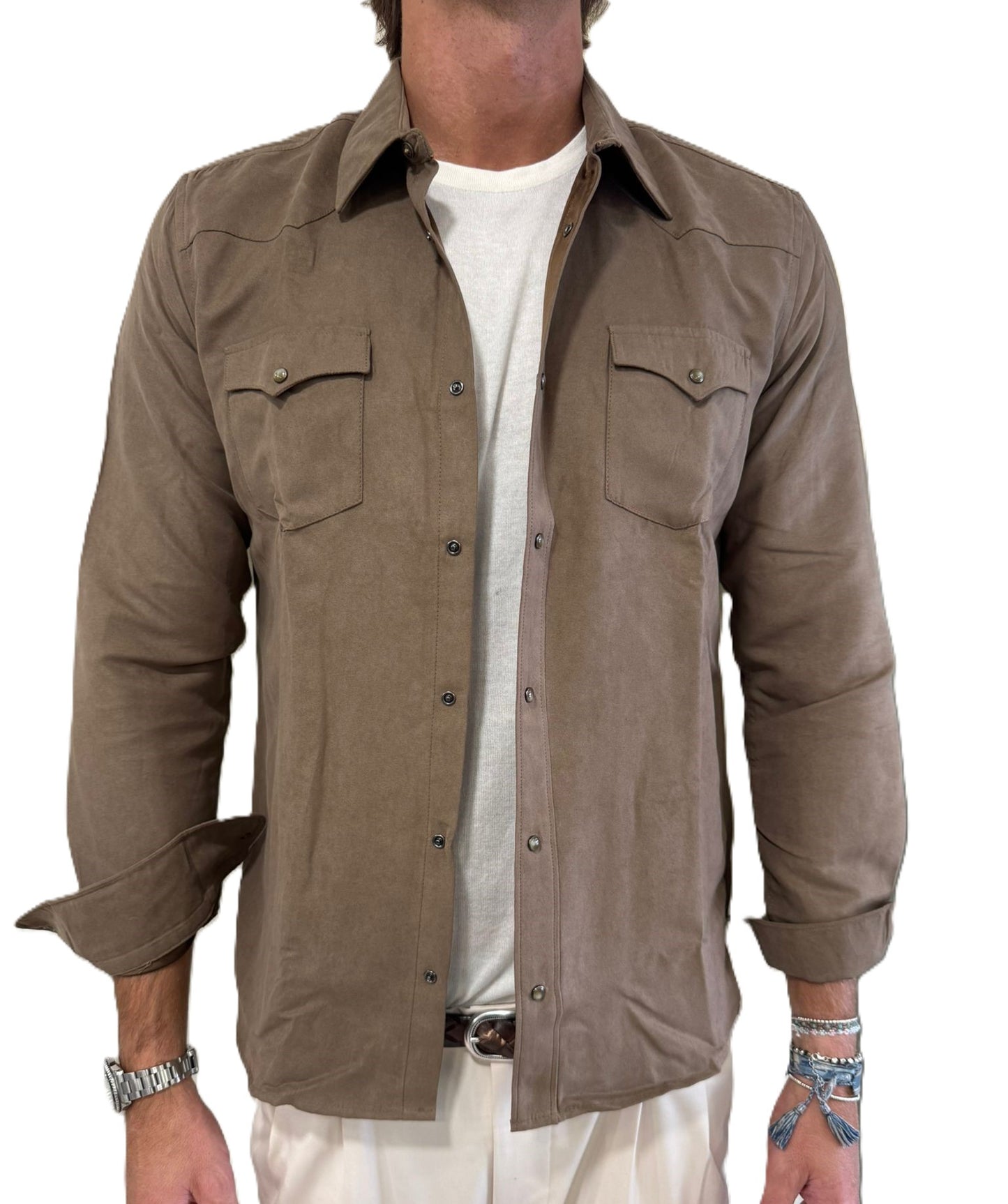 Giacca camicia in eco suede