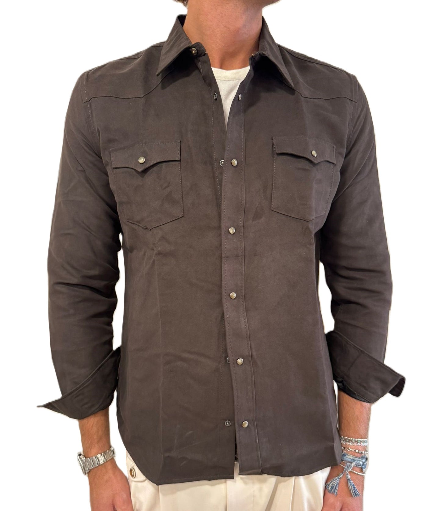 Giacca camicia in eco suede