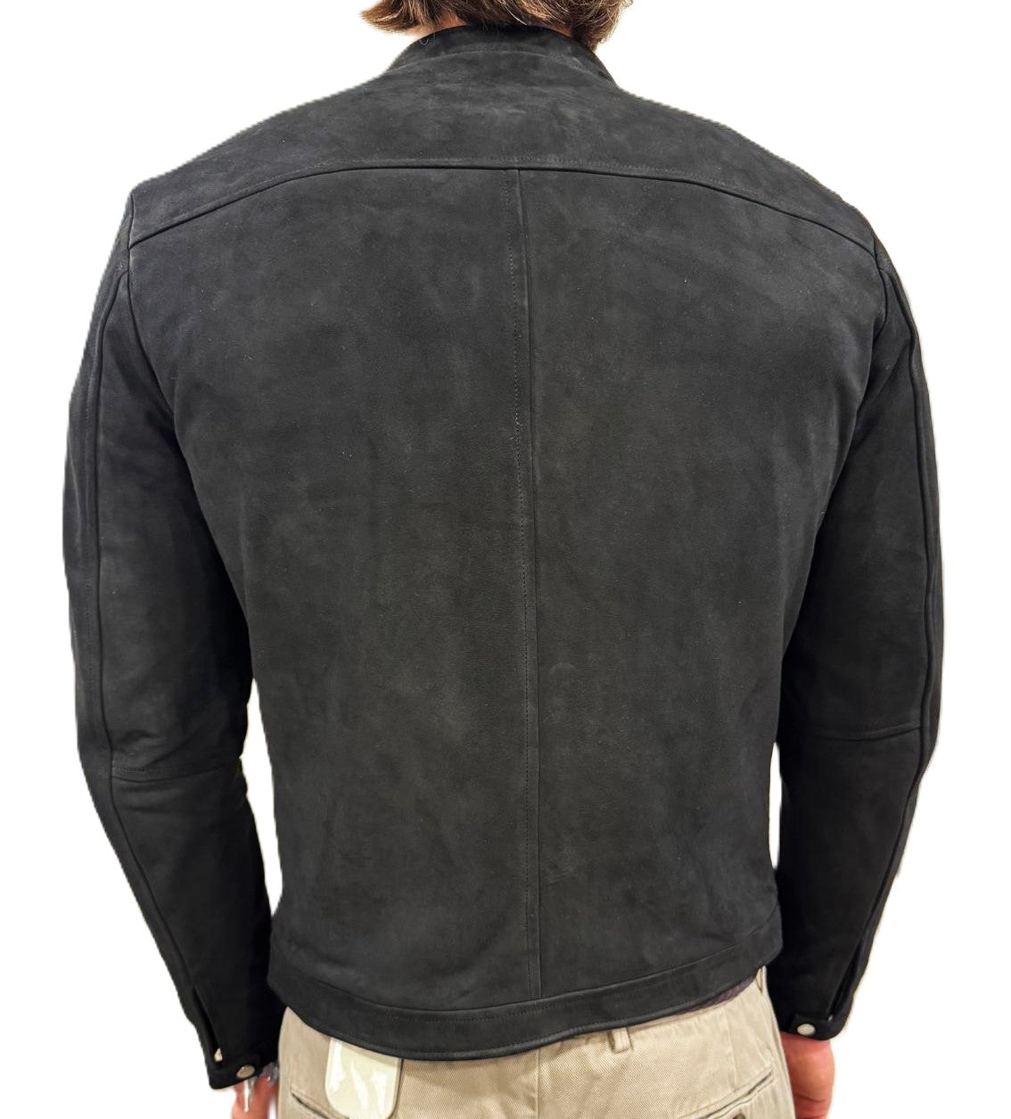 Biker in pelle scamosciata nero