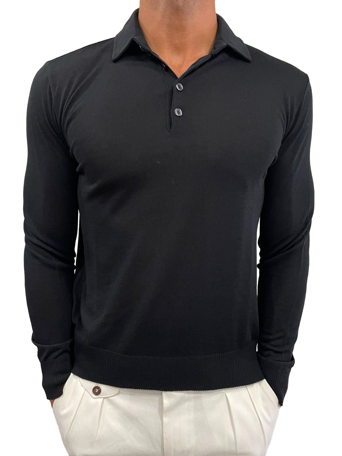 Polo in lana rasata collo camicia