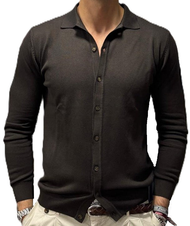 Cotton and cashmere knit polo shirt