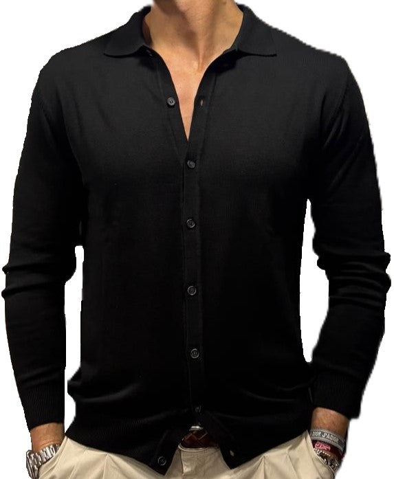 Cotton and cashmere knit polo shirt