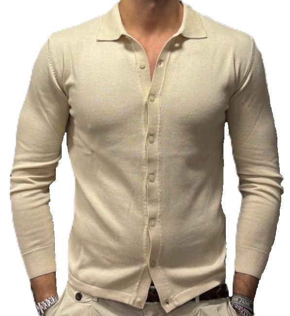 Cotton and cashmere knit polo shirt