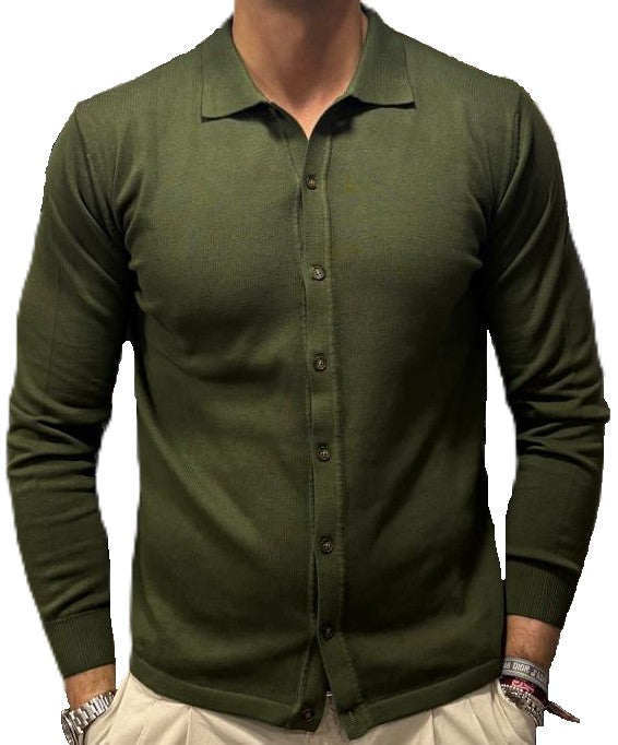 Cotton and cashmere knit polo shirt