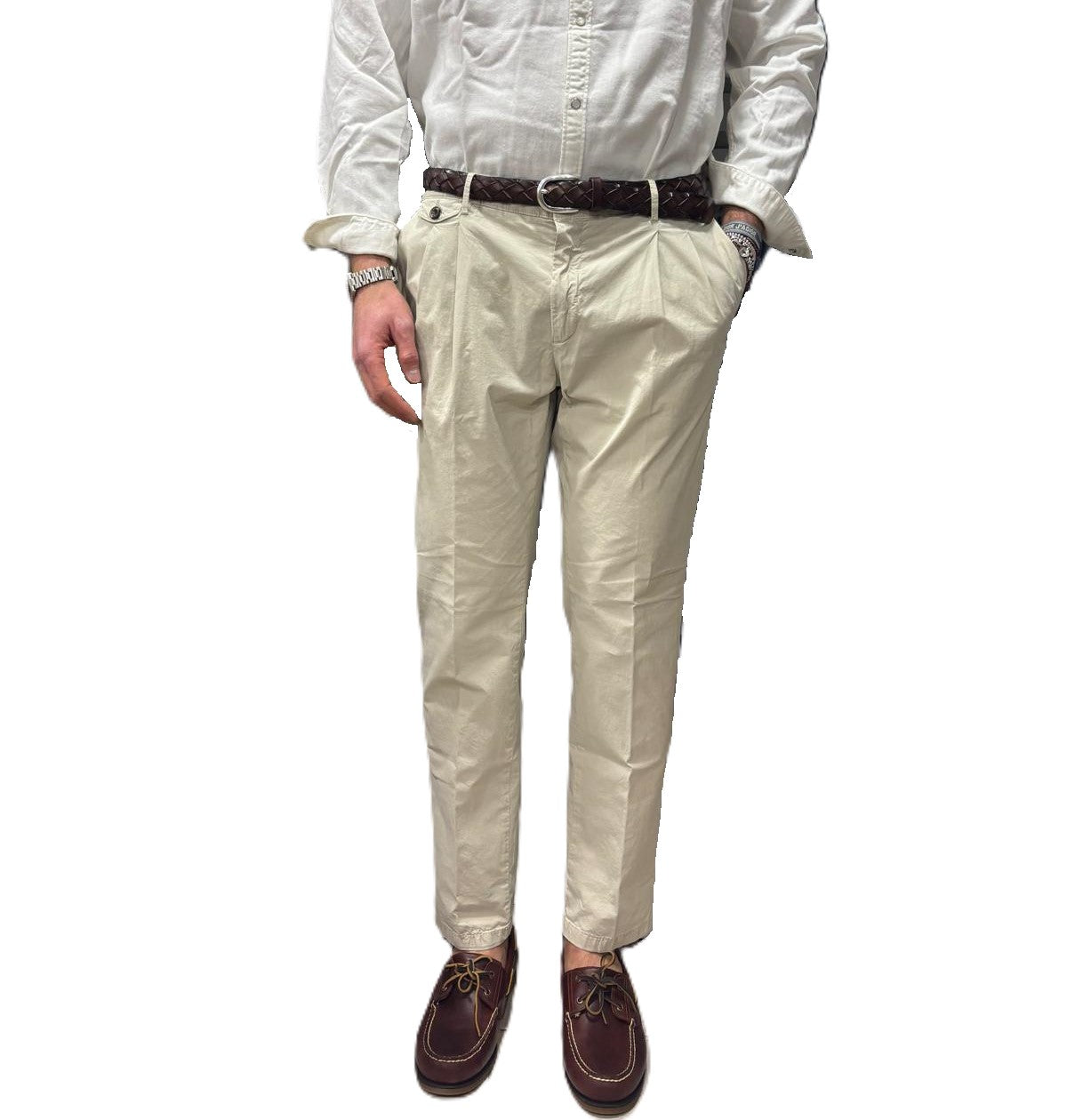 Fourten cotton double-pleat trousers