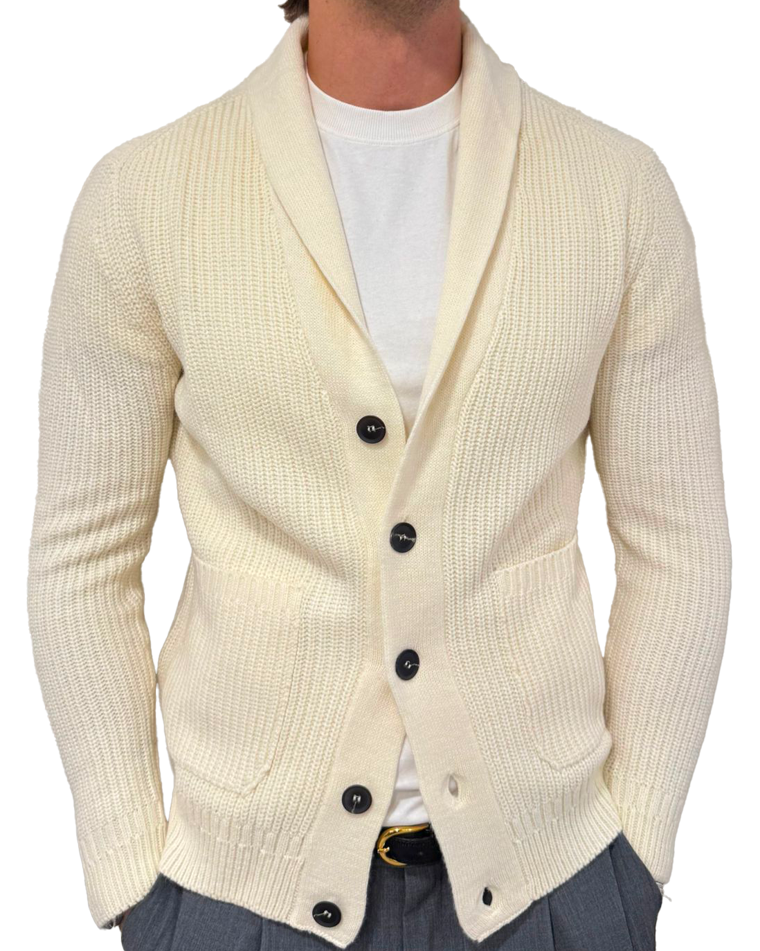 Cardigan misto lana collo sciallato