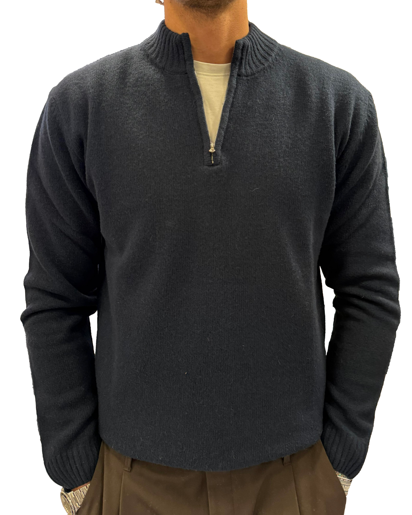 Maglia mezza zip lana e cashmere