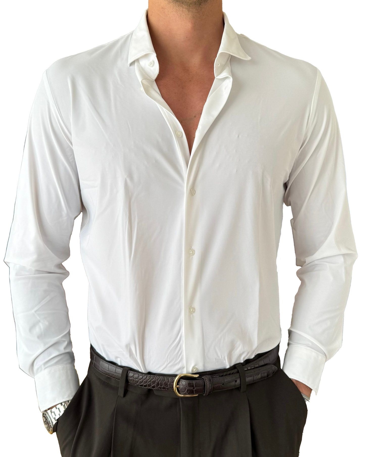 Polo camicia in tessuto tecnico no stiro