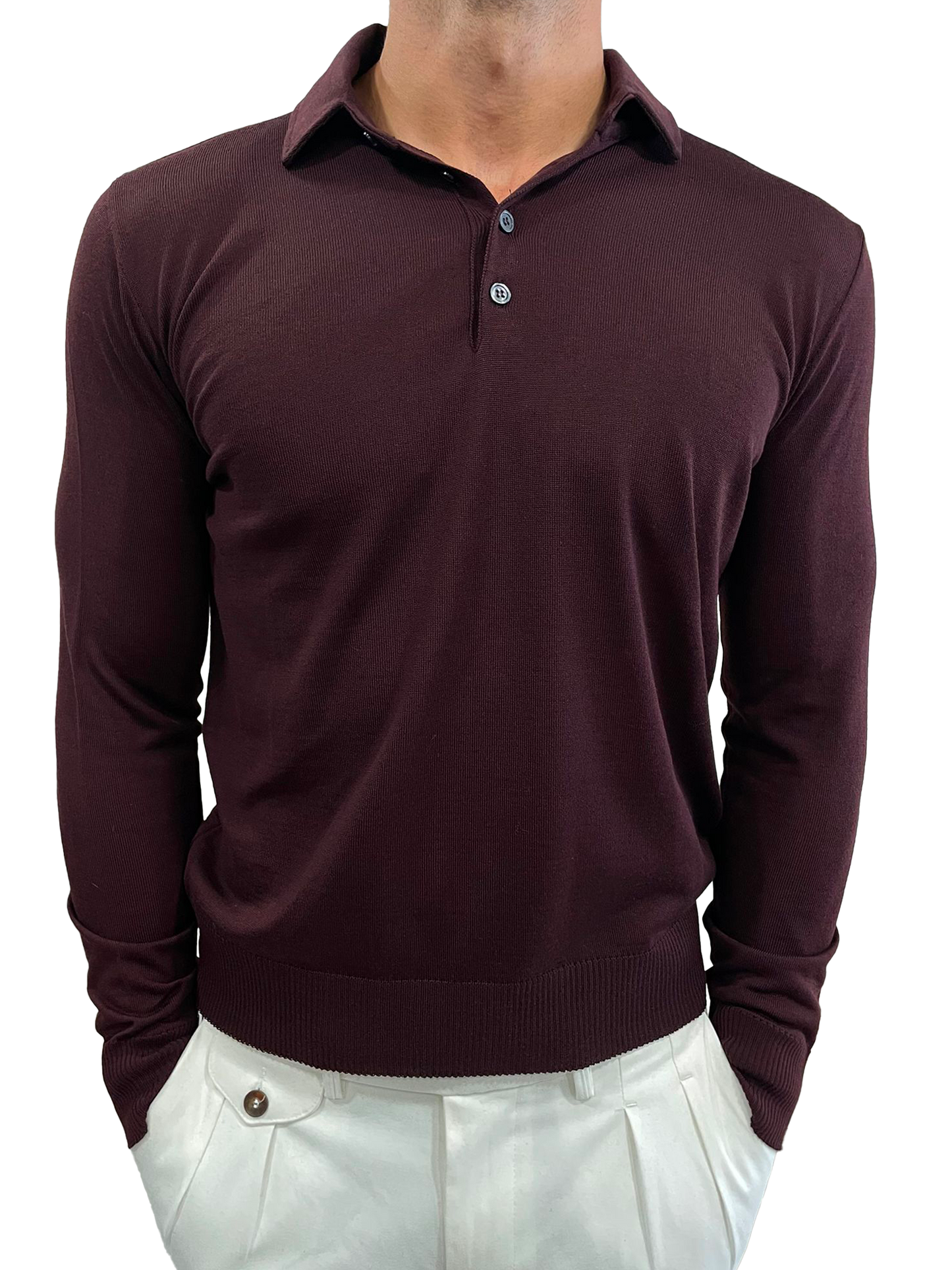 Polo in lana rasata collo camicia