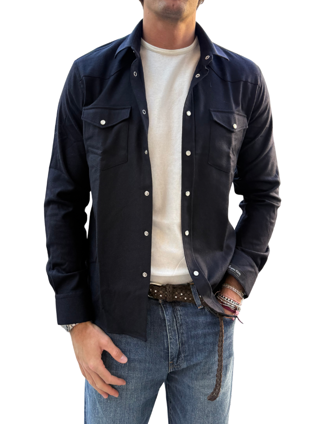 Giacca camicia in flanella di lana Tollegno e cashmere