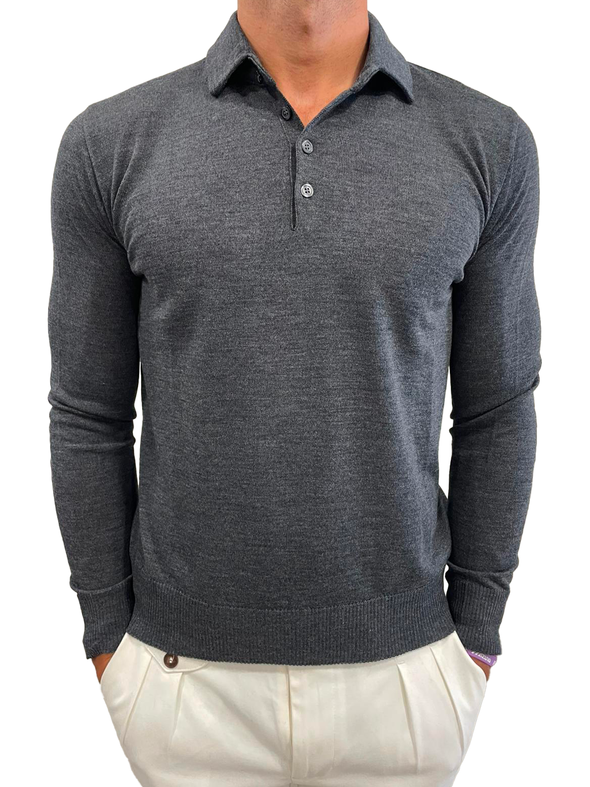 Polo in lana rasata collo camicia