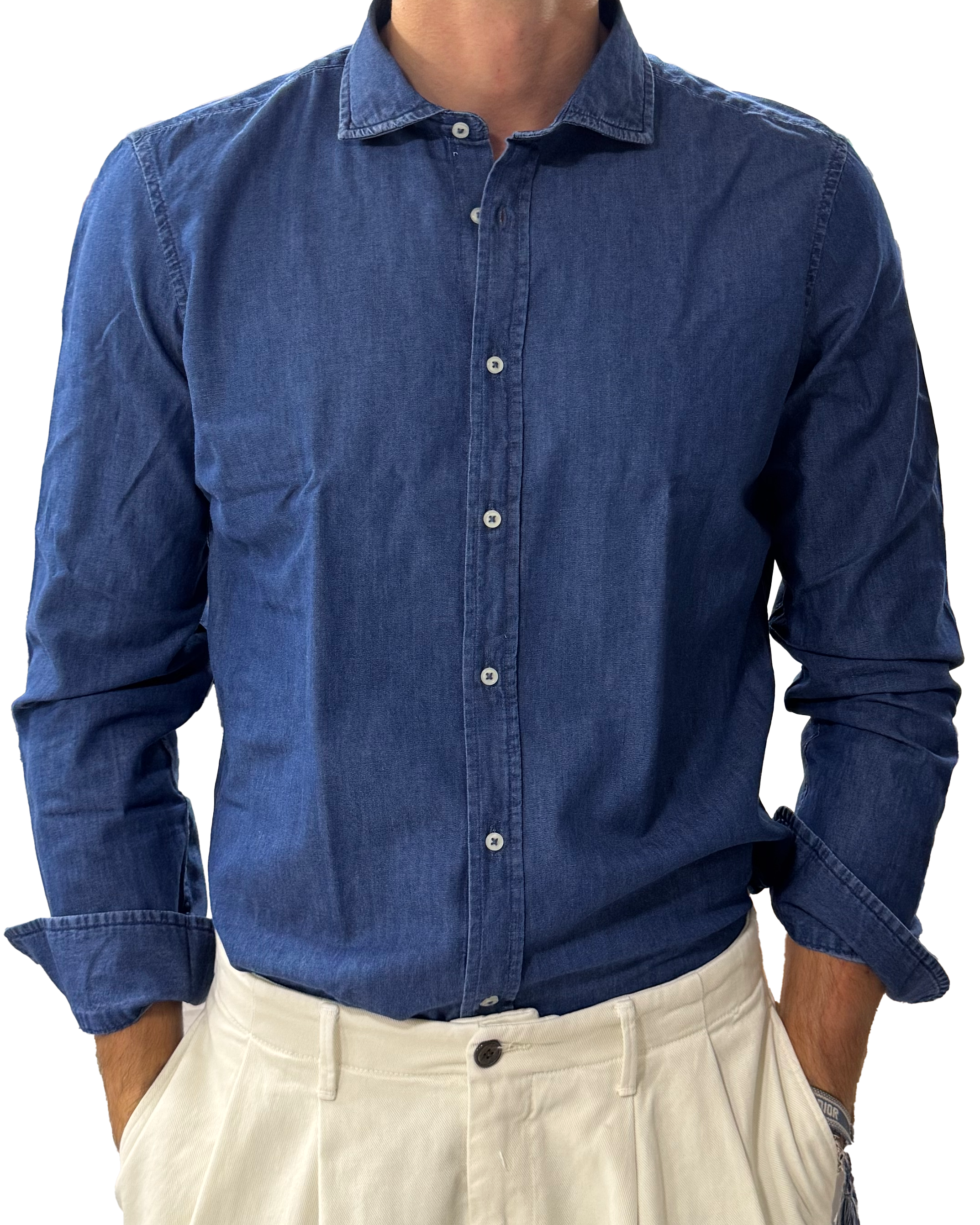 Dark denim shirt pure cotton montedoglio