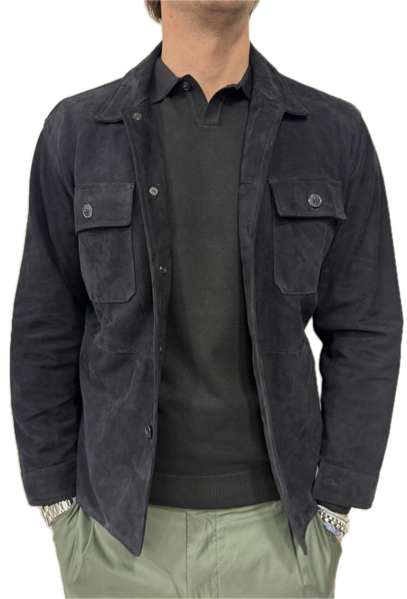 Giacca in pelle scamosciata blu