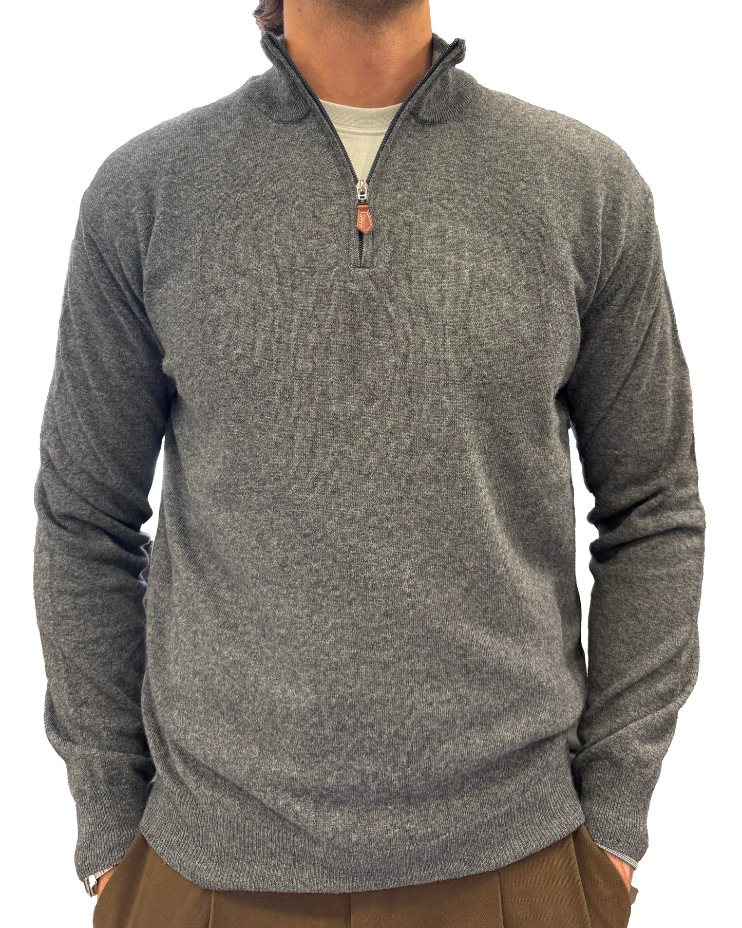 Maglione mezzo zip lana e cashmere