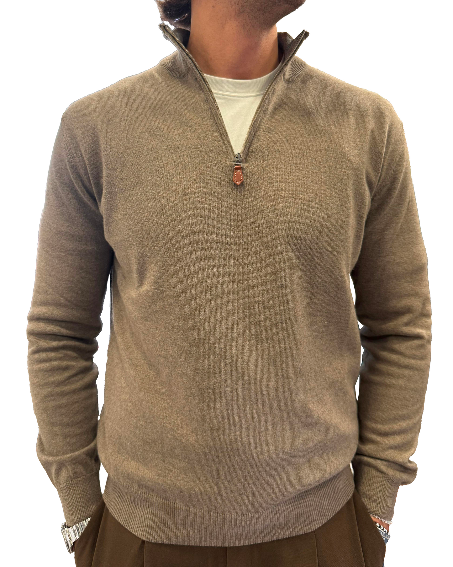 Maglione mezzo zip lana e cashmere