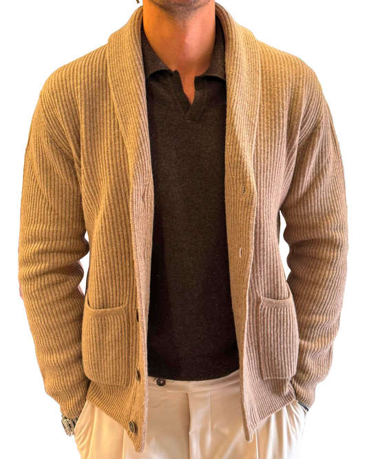 Cardigan pura lana a coste inglese