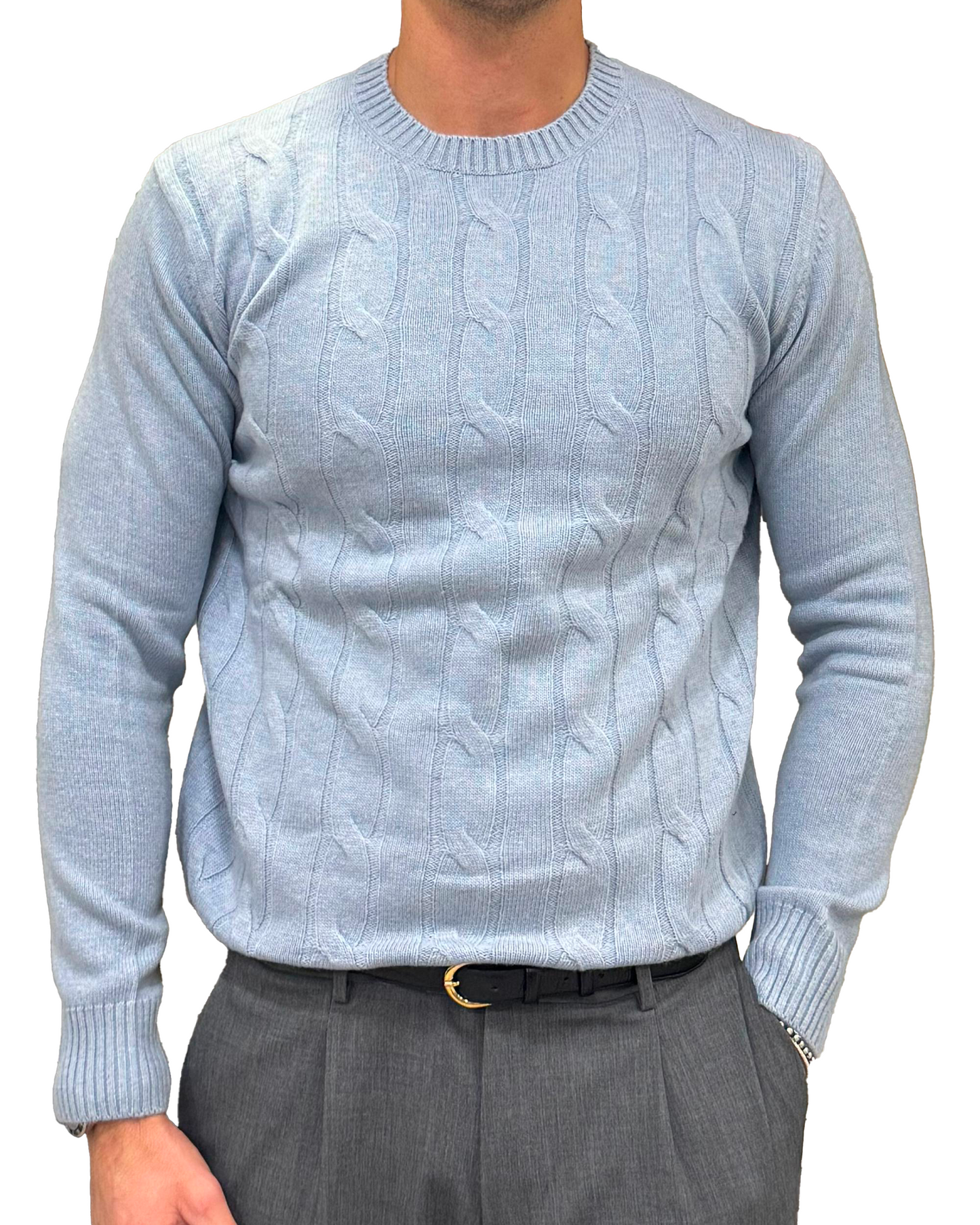 Maglione girocollo treccia lana e cashmere