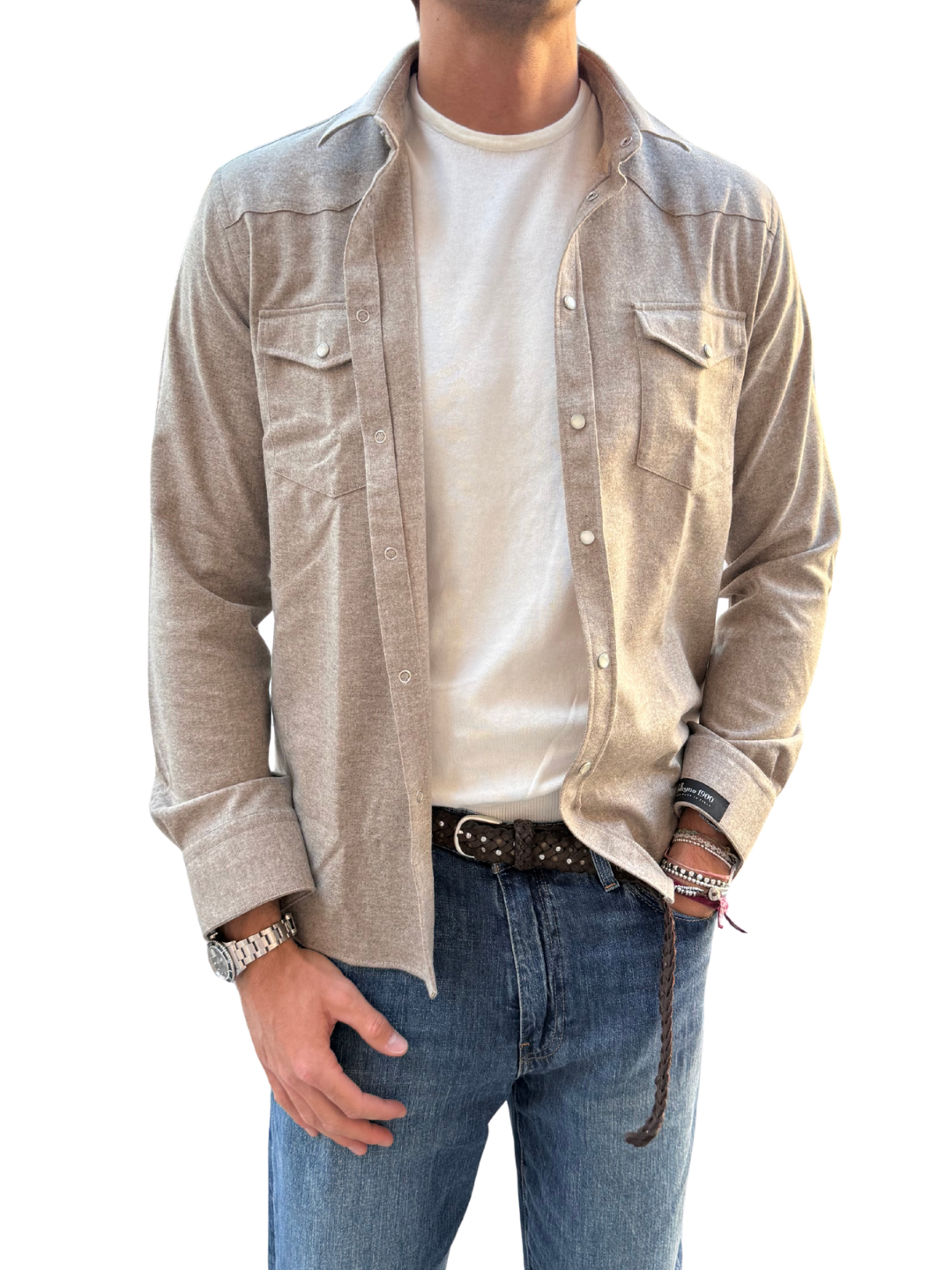 Giacca camicia in flanella di lana Tollegno e cashmere