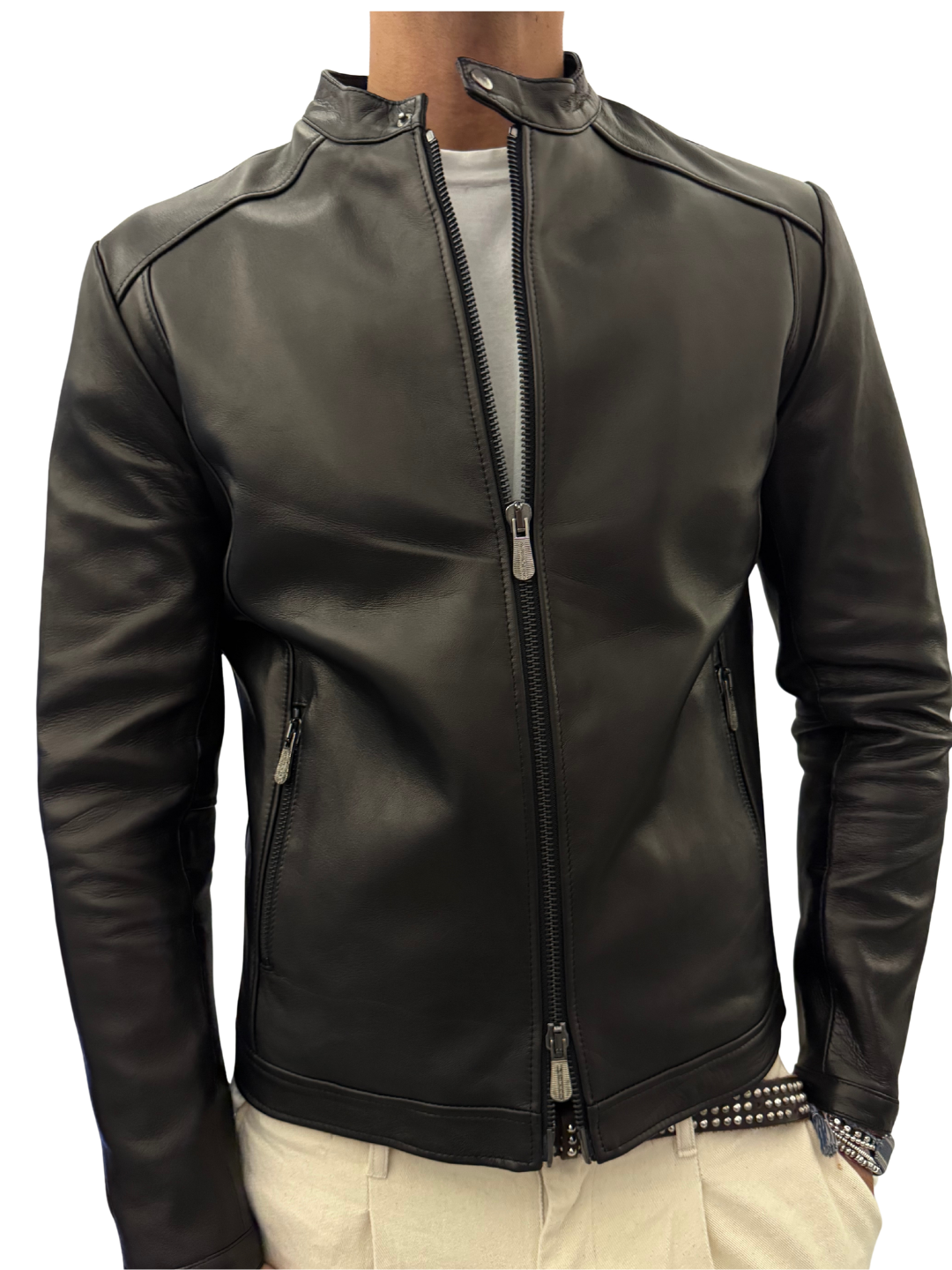 Giubbotto biker in pelle blusotto