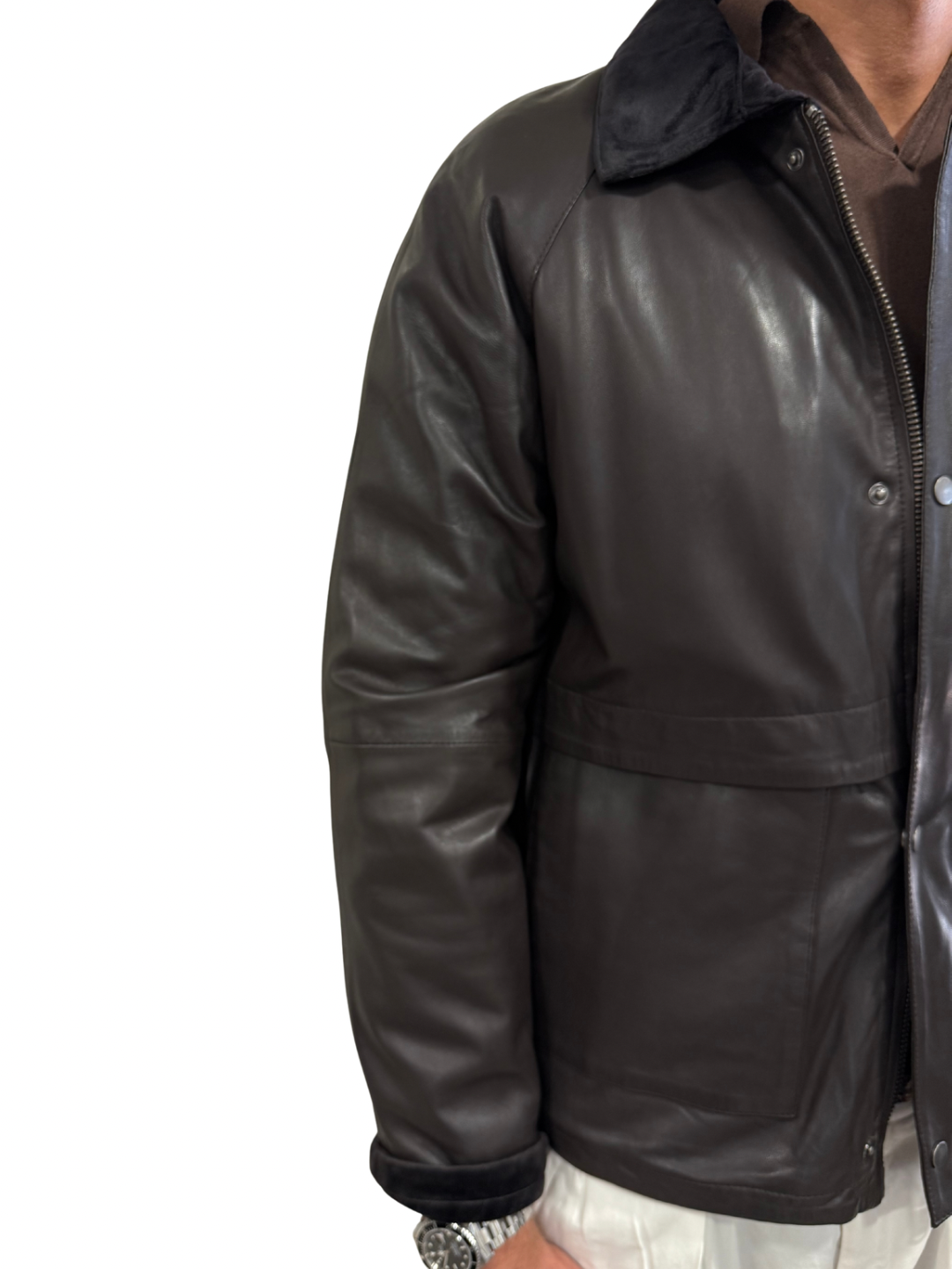 Giubbotto Field Jacket in Vera Pelle con Dettagli in Velluto Talenti