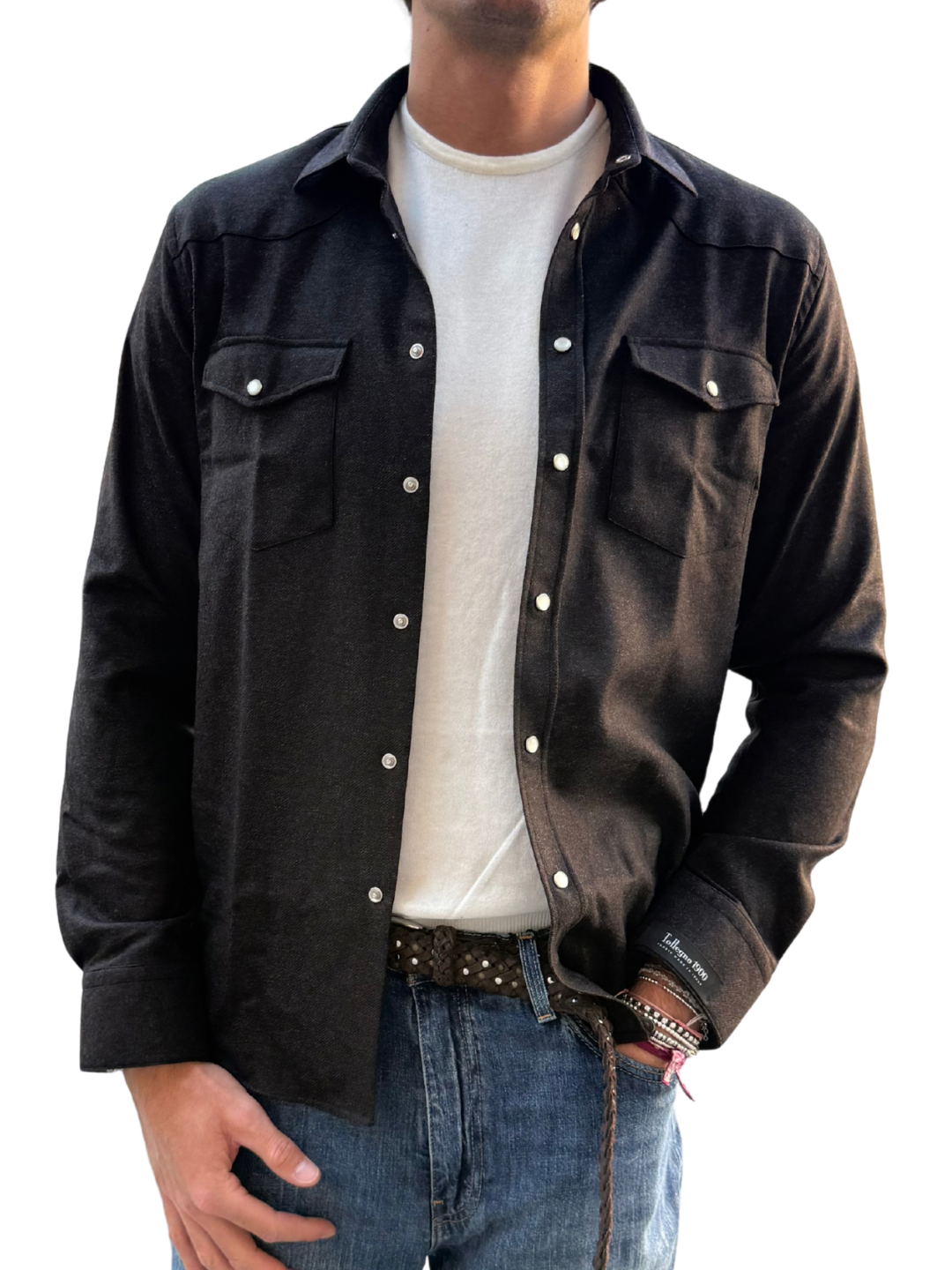 Giacca camicia in flanella di lana Tollegno e cashmere