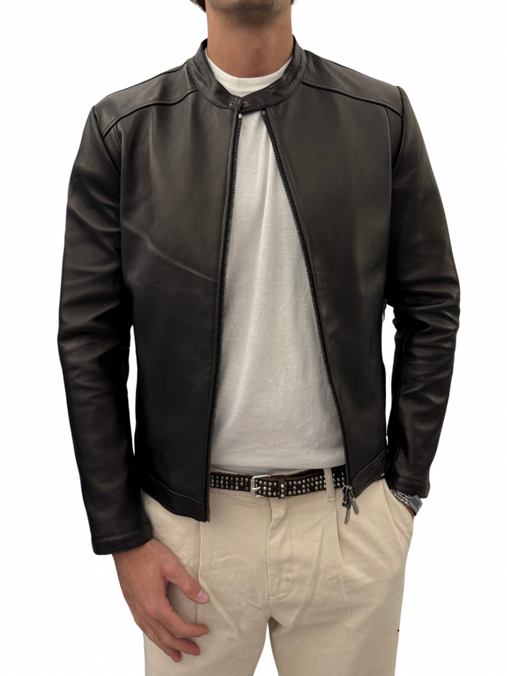 Giubbotto biker in pelle blusotto