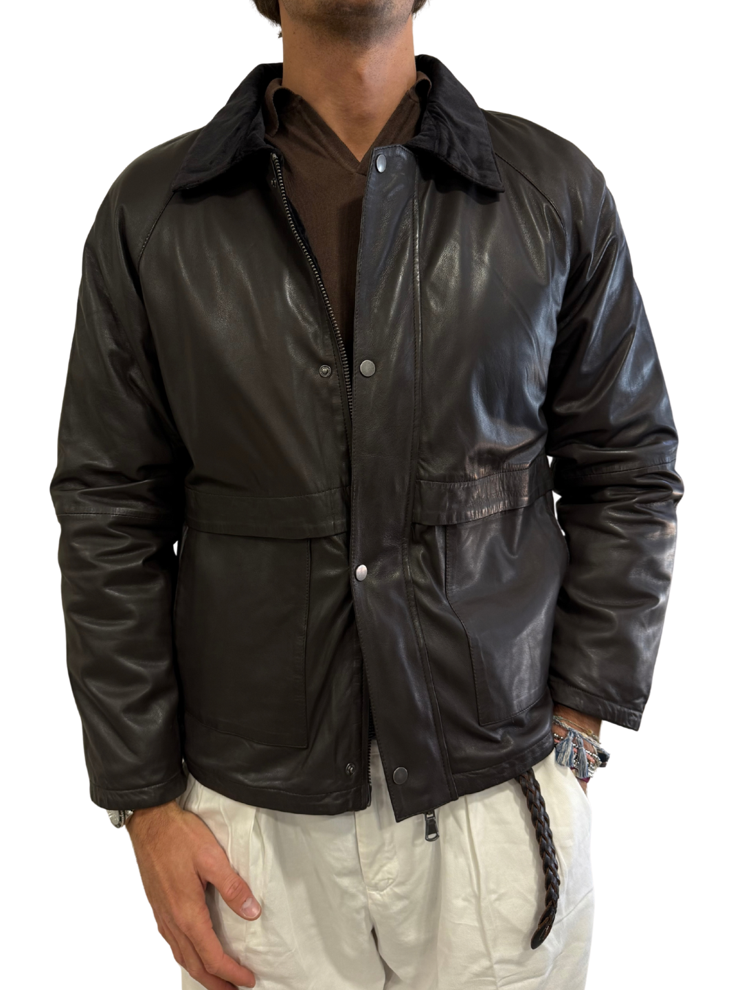 Giubbotto Field Jacket in Vera Pelle con Dettagli in Velluto Talenti