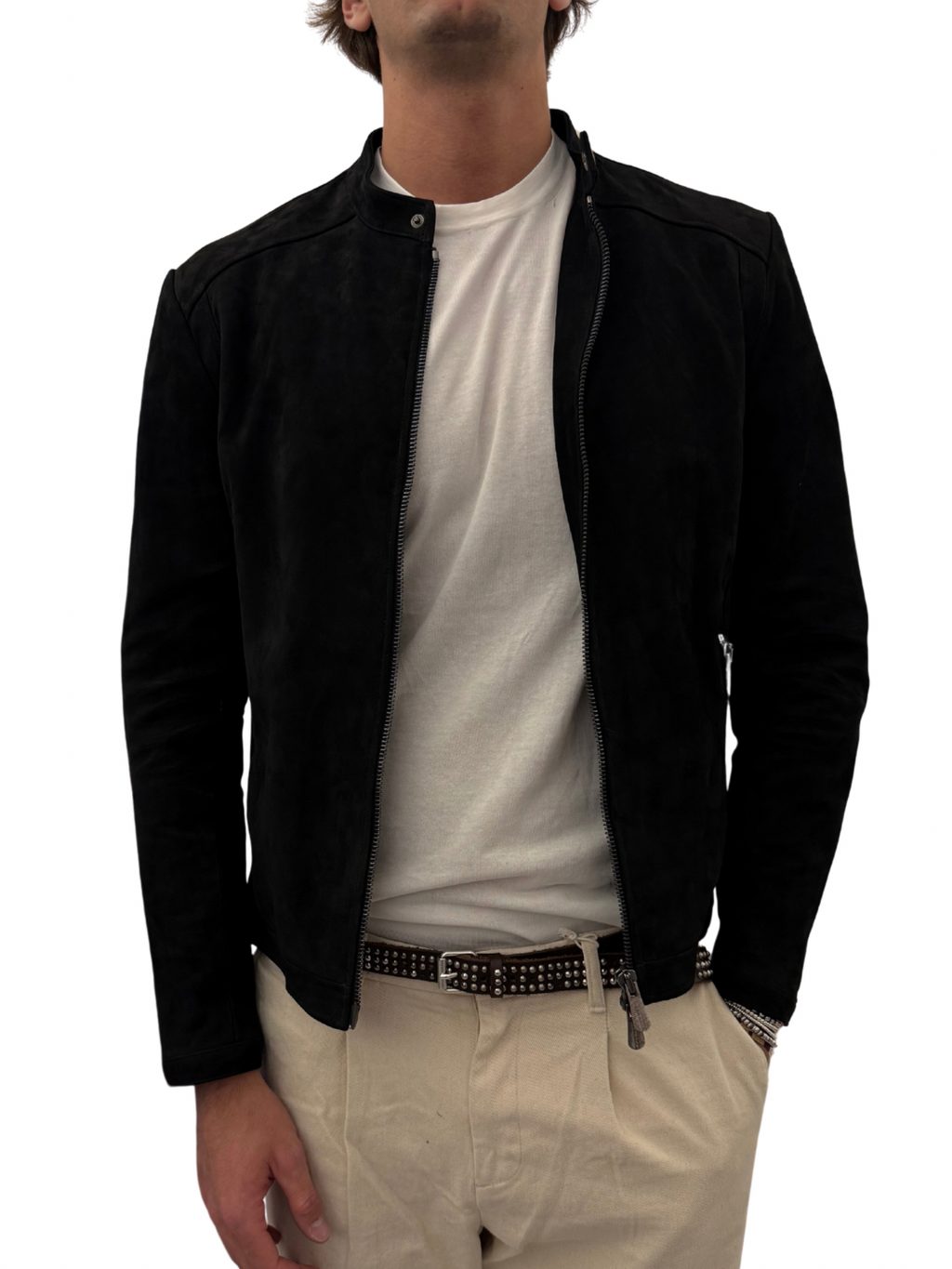 Giubbotto biker in pelle scamosciata blusotto