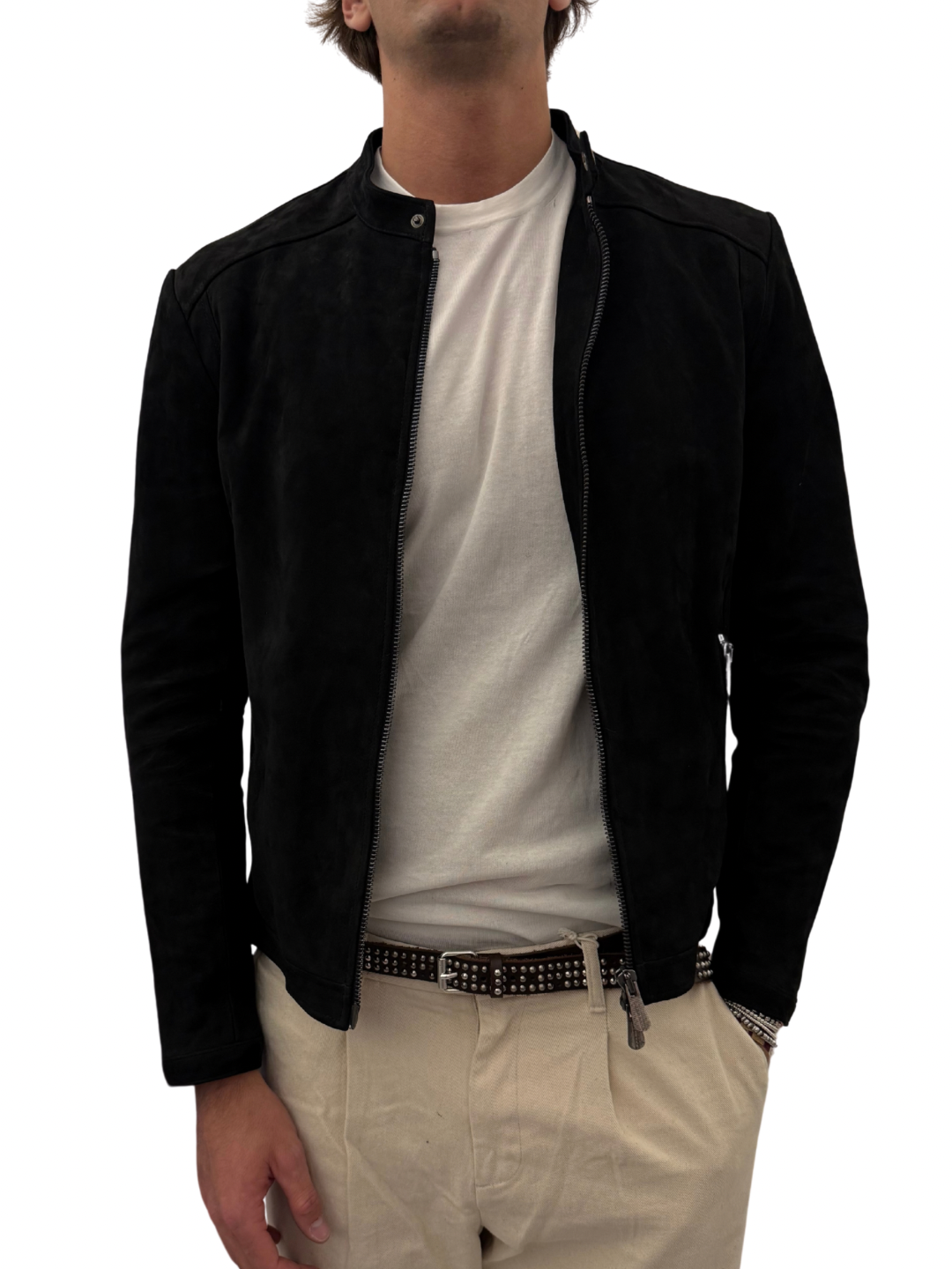 Giubbotto biker in pelle scamosciata blusotto