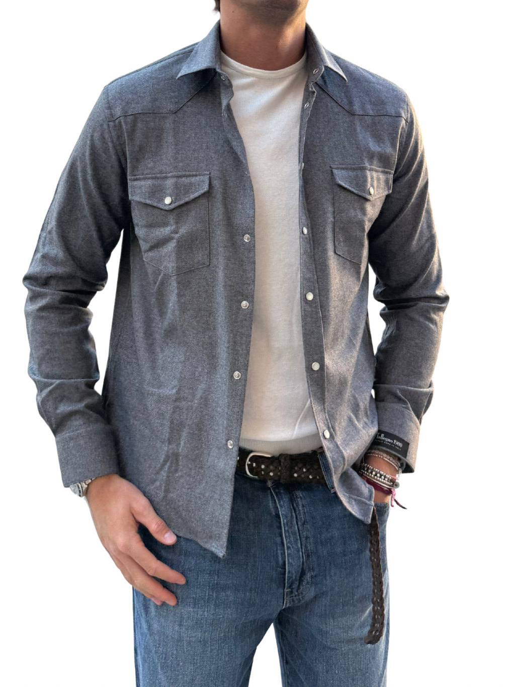 Giacca camicia in flanella di lana Tollegno