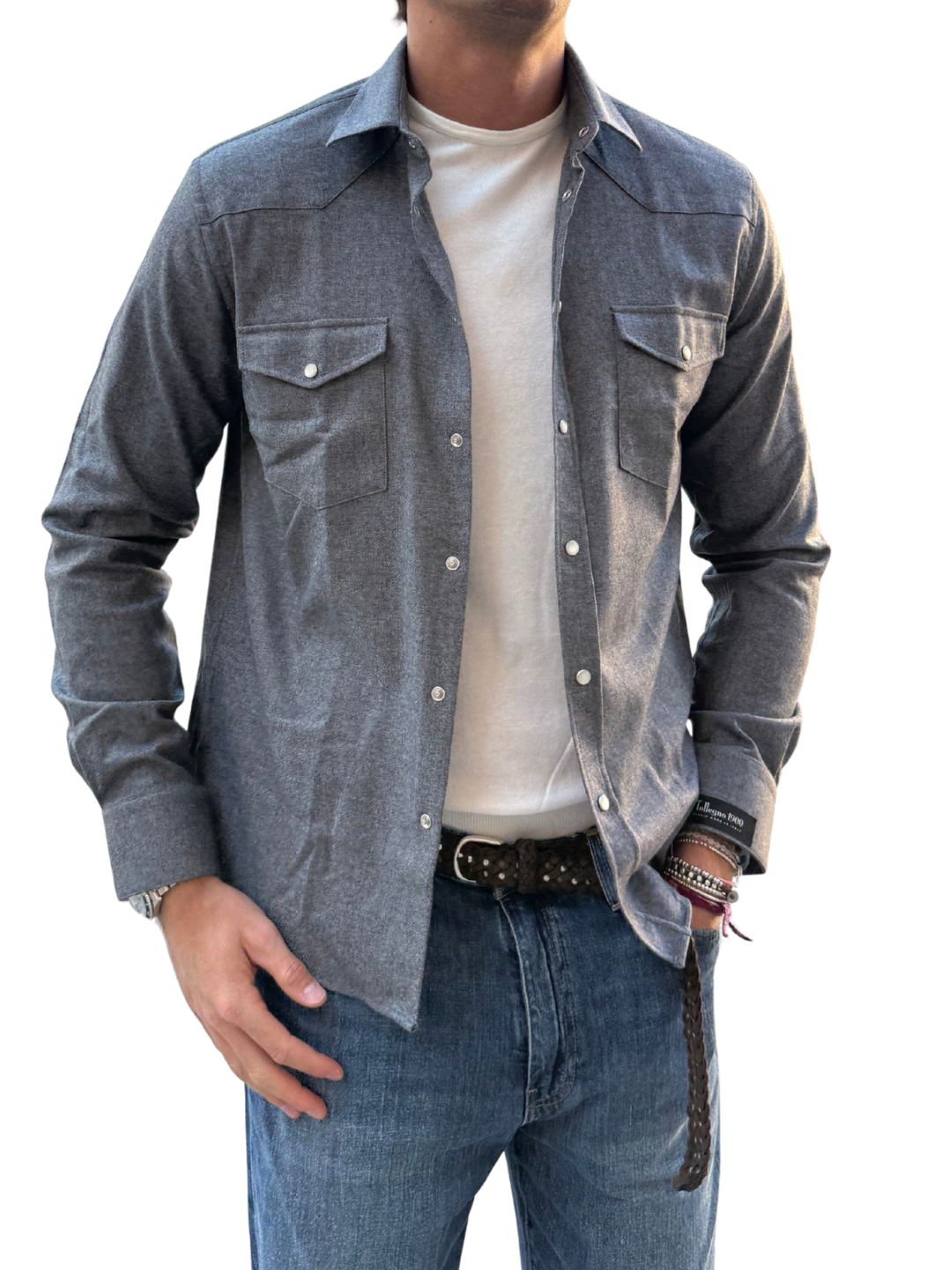 Giacca camicia in flanella di lana Tollegno