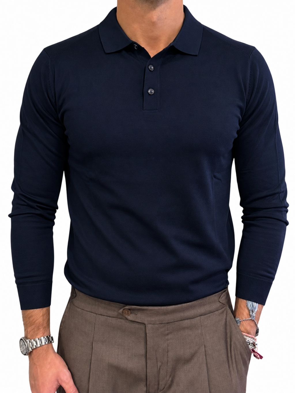 Polo 3 bottoni in Maglia Misto Lana