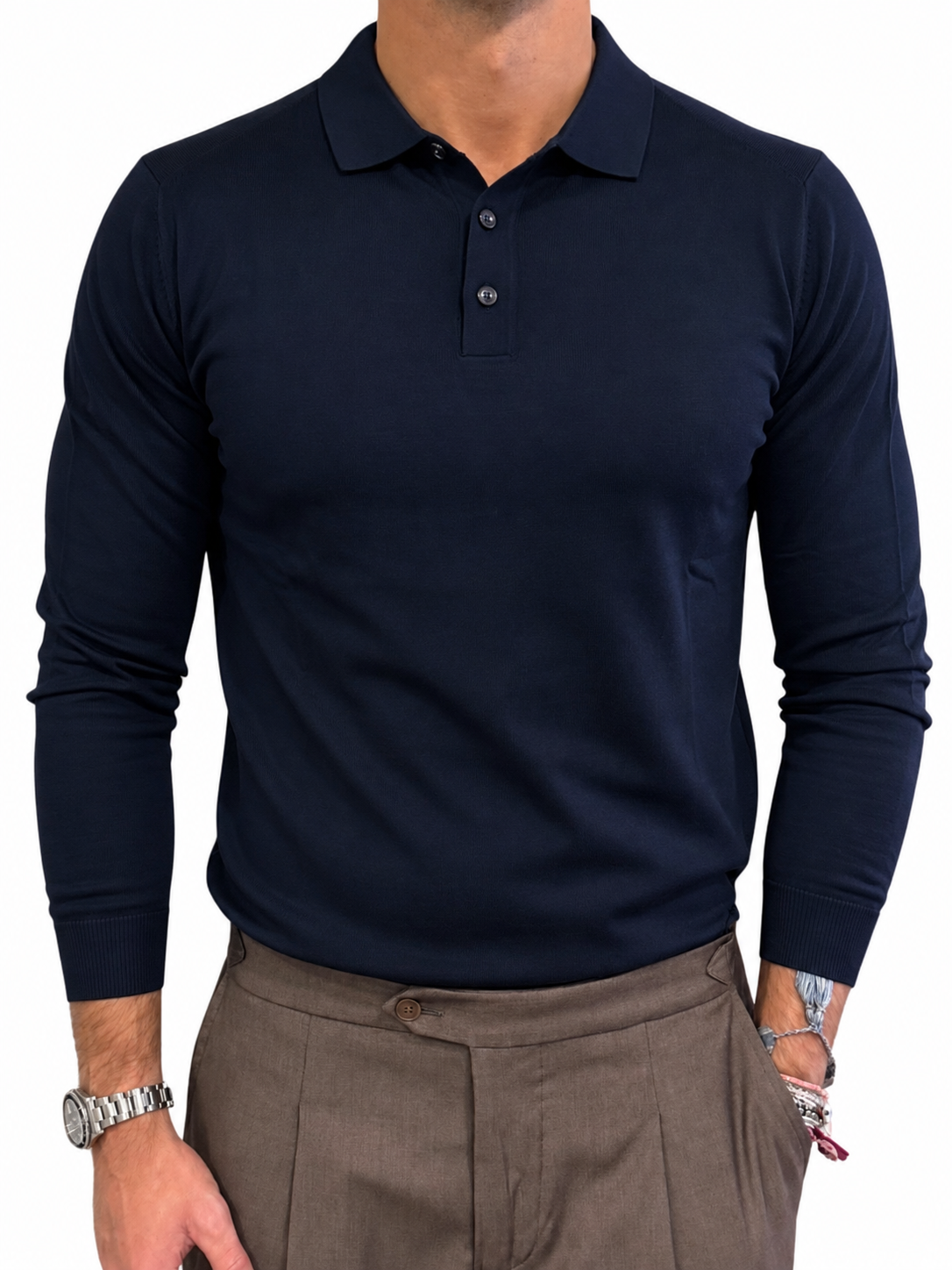 Polo 3 bottoni in Maglia Misto Lana