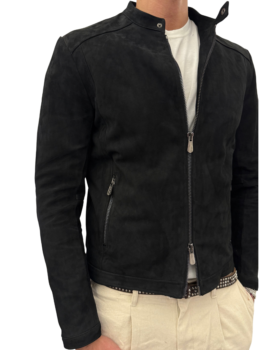 Giubbotto biker in pelle scamosciata blusotto