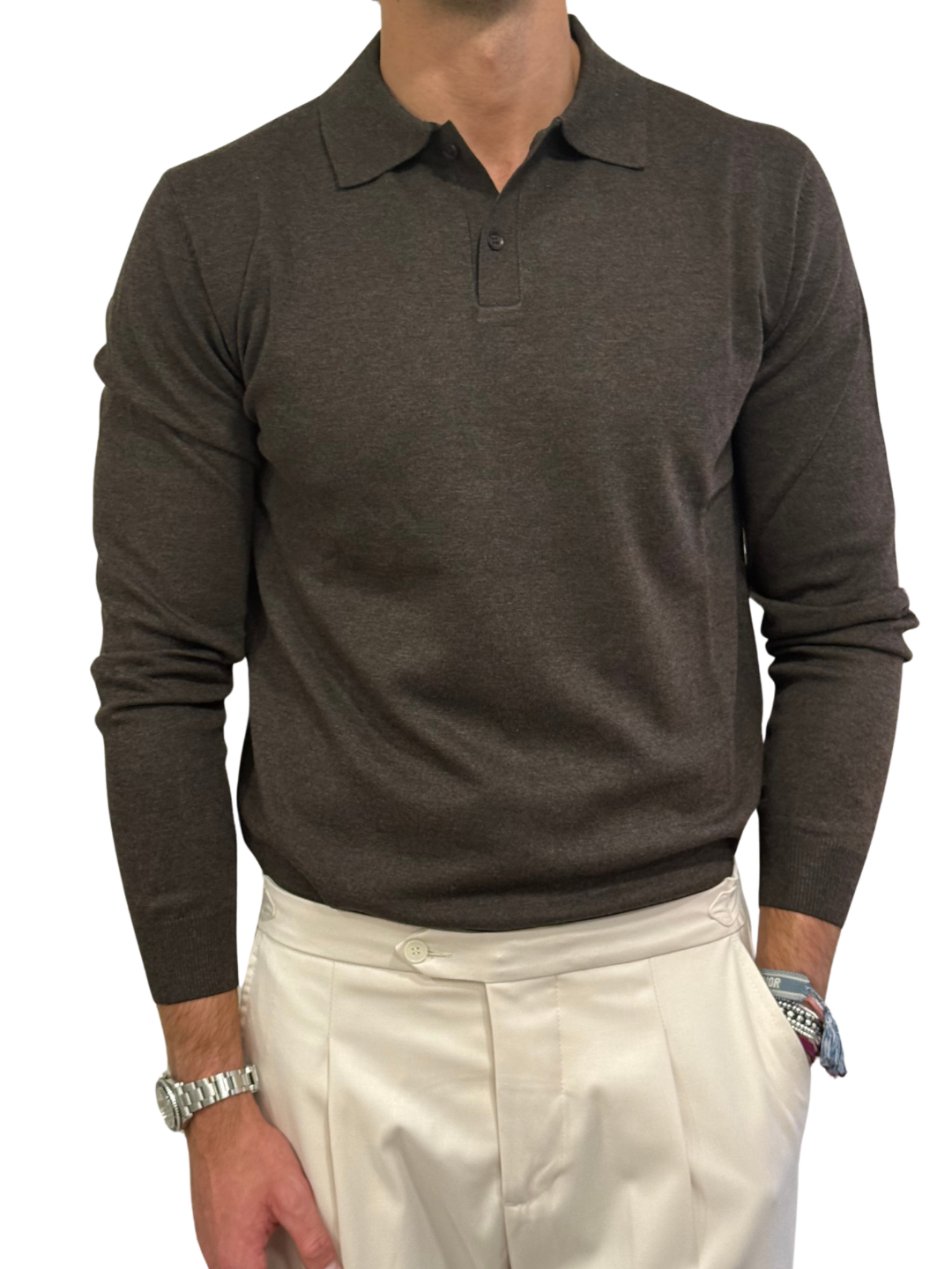 Polo in Maglia in Viscosa Due Bottoni